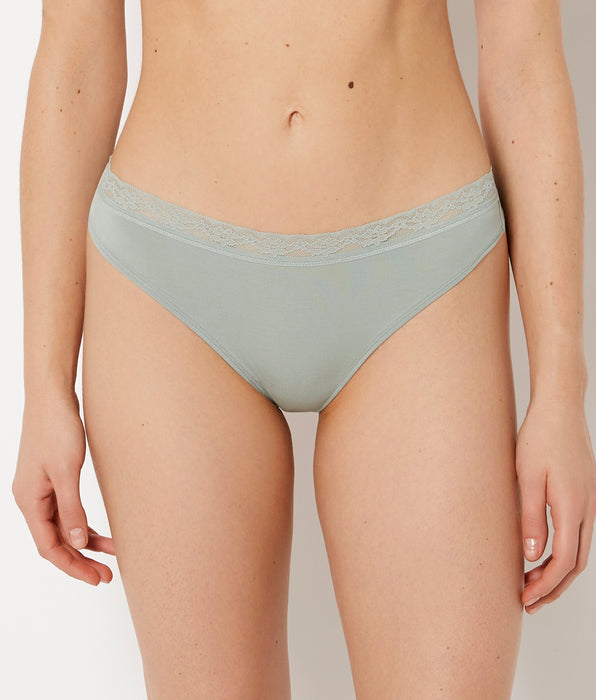 La Senza Ultrasoft Modal Cheeky Thong Panty with Lace Trim In Iceberg Green