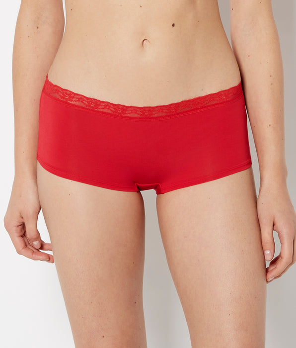 La Senza Ultrasoft Modal Boyshort Panty with Lace Trim in Crimson