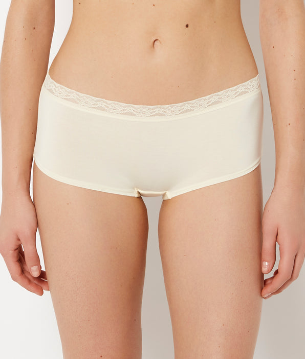 La Senza Ultrasoft Modal Boyshort Panty with Lace Trim in Lemon Icing