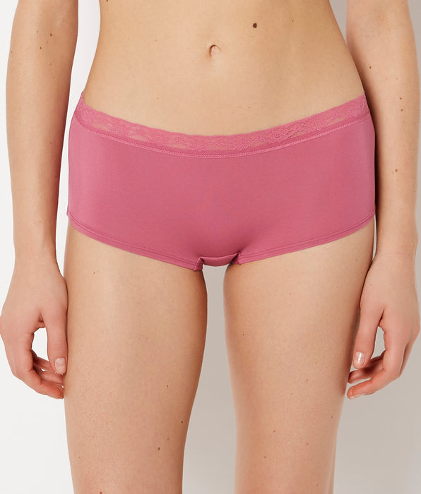 La Senza Ultrasoft Modal Boyshort Panty with Lace Trim In Red Violet