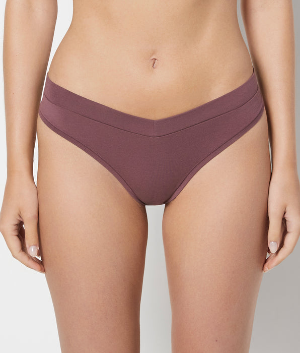 La Senza Wide Waist Cotton Thong in Plum Wine