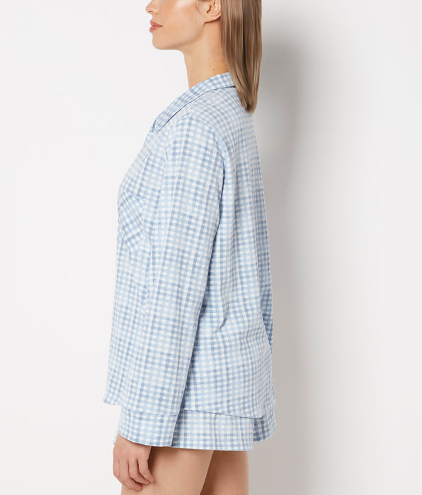 La Senza Casual Sleep Long Sleeve Button Down in a Textured Knit in Breezy Gingham