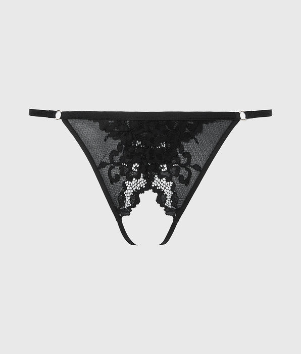 La Senza Crotchless G-String with Romantic Lace in Tuxedo Black