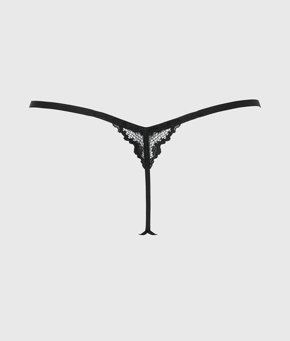 La Senza Crotchless G-String with Romantic Lace in Tuxedo Black