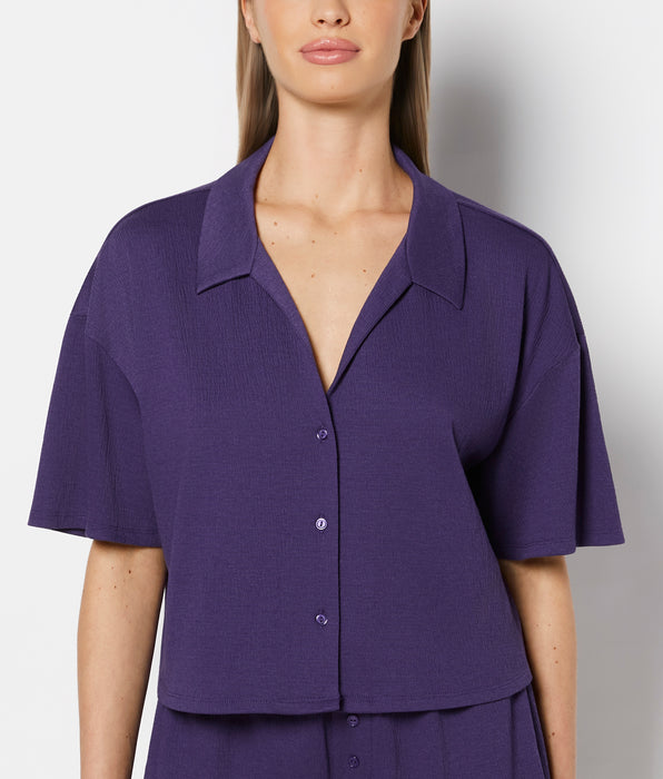 La Senza Casual Sleep Short Sleeve Textured Knit Button Down in Mulberry Purple