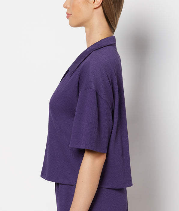 La Senza Casual Sleep Short Sleeve Textured Knit Button Down in Mulberry Purple