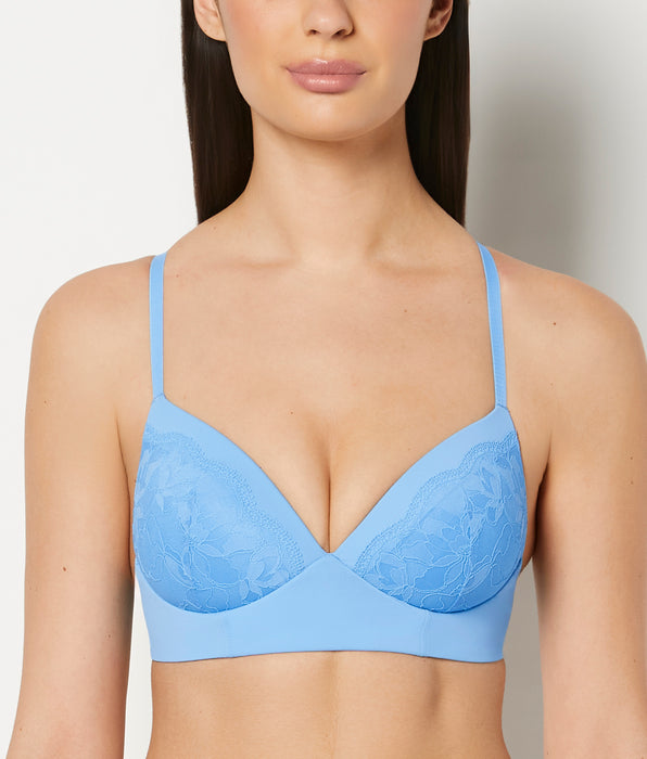 La Senza Lightly Lined Wireless Bra with Charmed Lace in Azure Blue