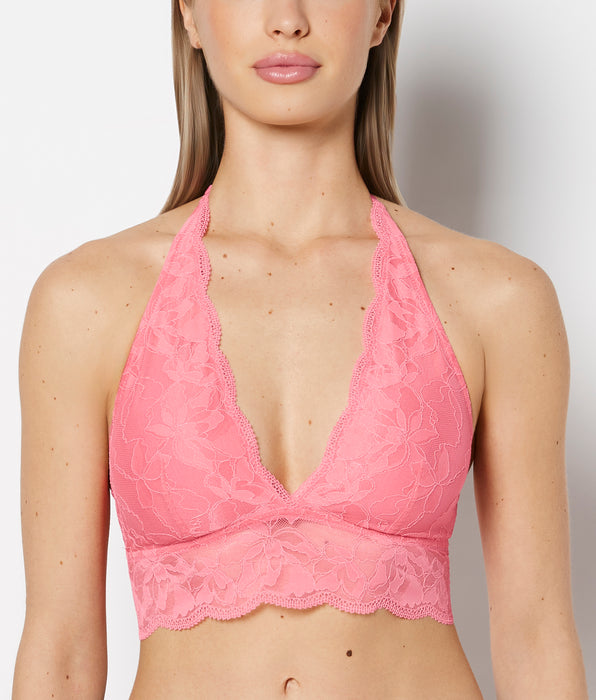 La Senza Unlined Halter Bralette with Charmed Lace in Pink Lemonade