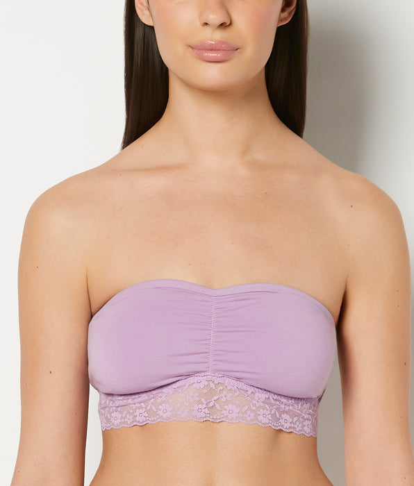 La Senza Unlined Bandeau Bralette with Essential Lace Trim in Regal Orchid