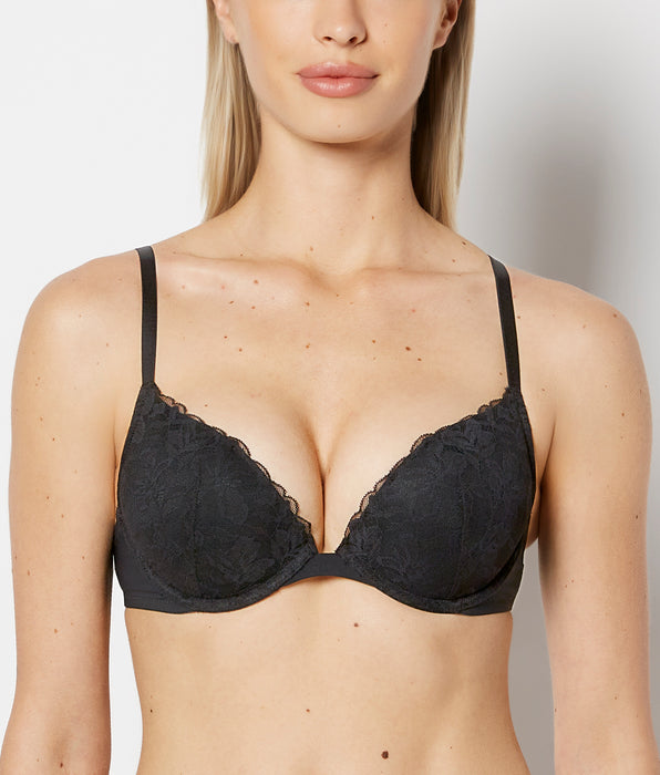 La Senza Push Up Bra with Poetic Lace in Tuxedo Black