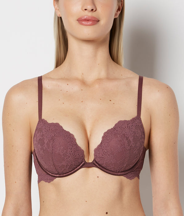 La Senza Push Up Plunge Bra with Timeless Lace in Plum Wine