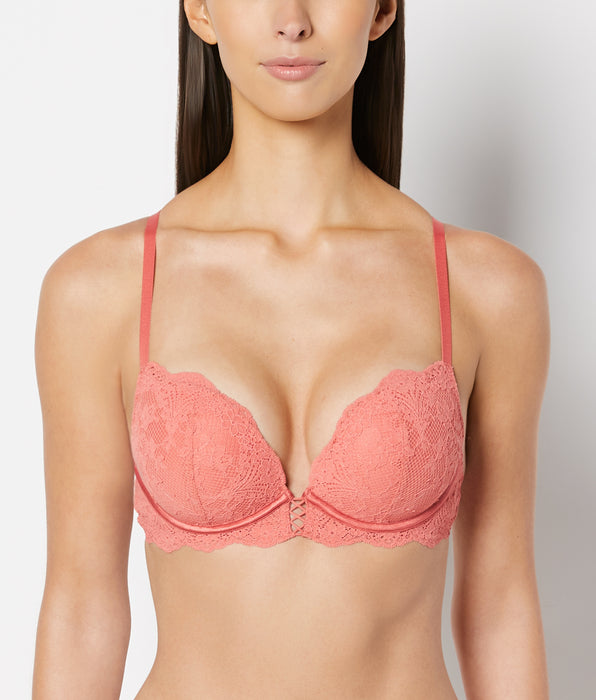 La Senza Push Up Plunge Bra with Timeless Lace Up Detail in Faded Rose