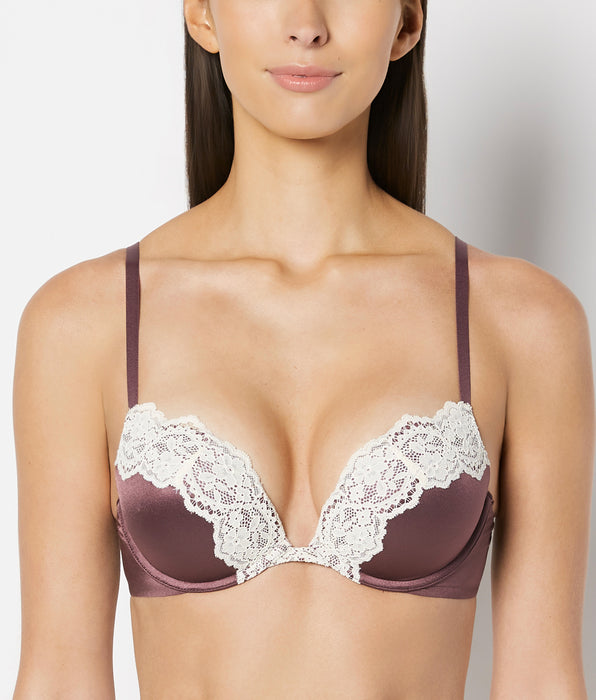 La Senza Push Up Plunge Bra with Timeless Lace Trim in Plum Wine