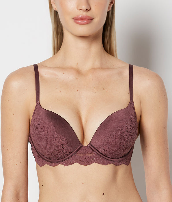 La Senza Up 2 Cup Plunge Bra with Timeless Lace Up Detail in Plum Wine