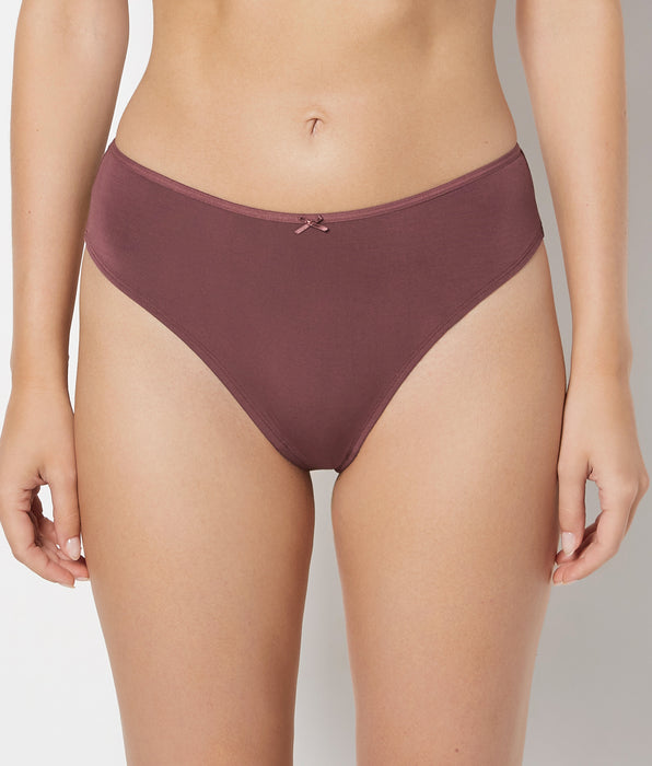 La Senza Ultrasoft High Waist Thong Panty with Bow Detail in Plum Wine