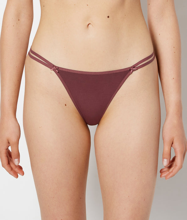 La Senza Ultrasoft String Side Thong Panty with Bow Detail in Plum Wine