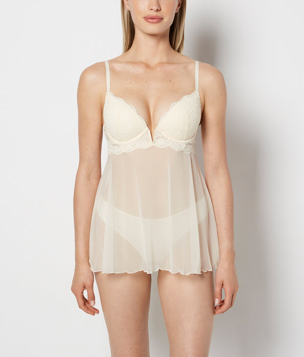La Senza Push Up Babydoll in Timeless Lace with Mesh in Pearled Ivory