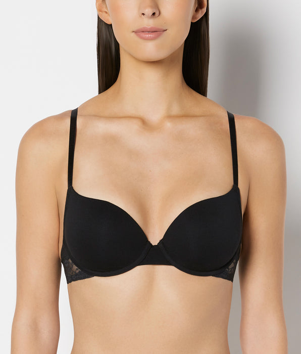 La Senza Lightly Lined Demi Cotton Bra with Lace Trim in Tuxedo Black