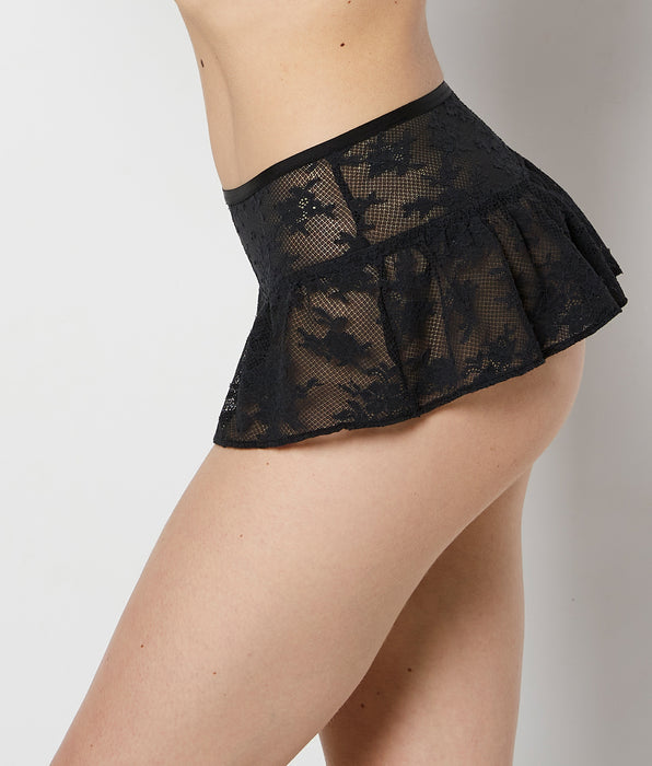 La Senza Designer Collection High Waist Skirt Thong in Timeless Lace in Tuxedo Black