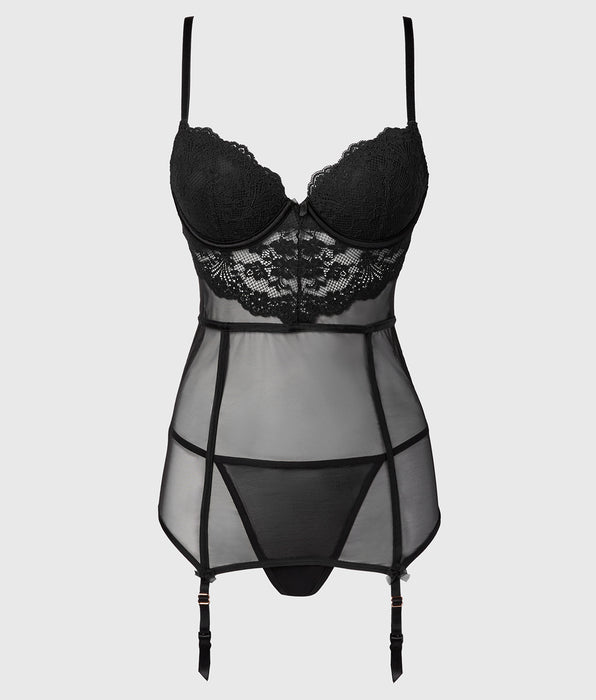 La Senza Designer Collection Unlined Merrywidow in Timeless Lace in Tuxedo Black