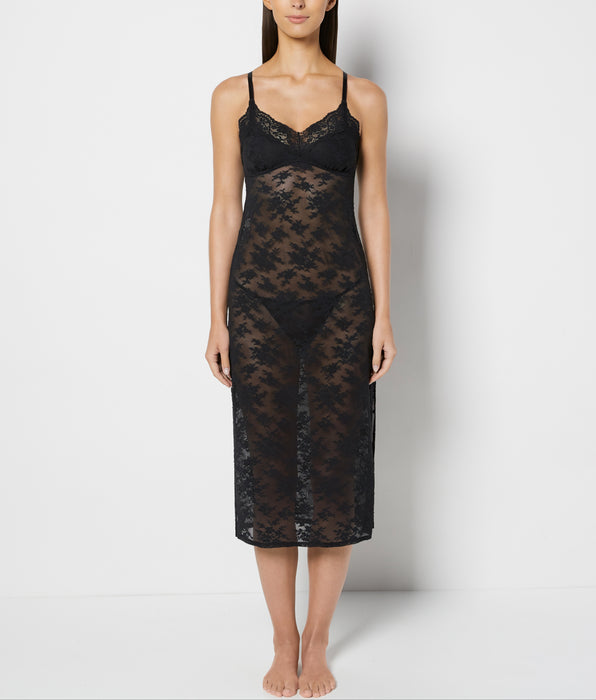 La Senza Designer Collection Midi Length Slip in Timeless Lace in Tuxedo Black