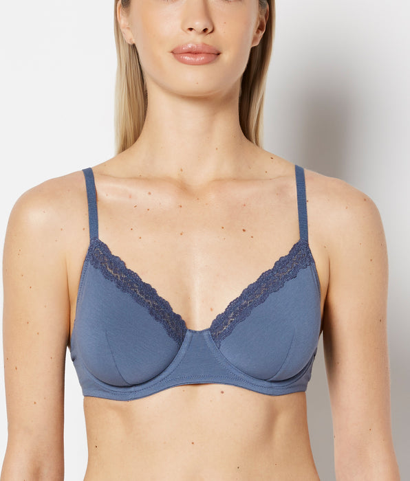 La Senza Unlined Wired Bralette with Lace Trim in Vintage Indigo