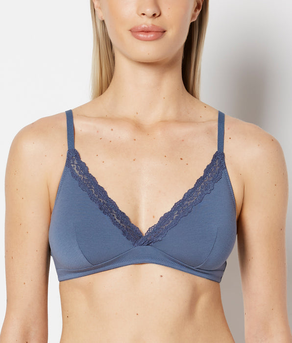 La Senza Unlined Bralette with Lace Trim in Vintage Indigo