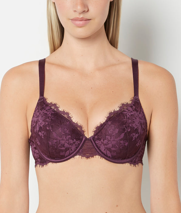 La Senza Lightly Line Full Coverage Bra With Bewitched Lace in Blackberry Wine