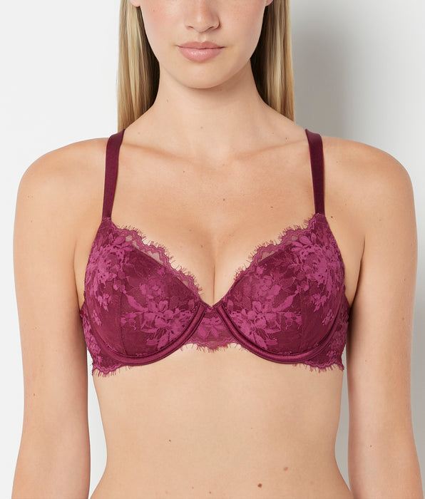La Senza Lightly Line Full Coverage Bra With Bewitched Lace in Magenta Purple