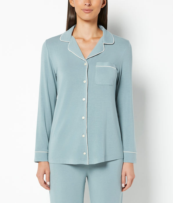 La Senza Casual Sleep Long Sleeve Button Down Top in Lead