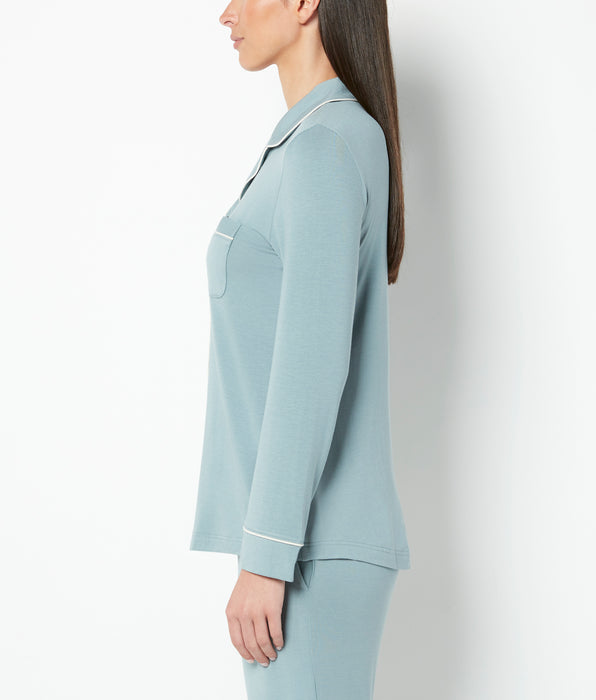 La Senza Casual Sleep Long Sleeve Button Down Top in Lead