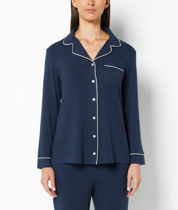 La Senza Casual Sleep Long Sleeve Button Down Top in Navy Blazer