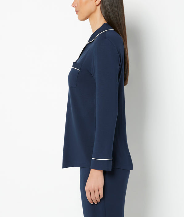 La Senza Casual Sleep Long Sleeve Button Down Top in Navy Blazer