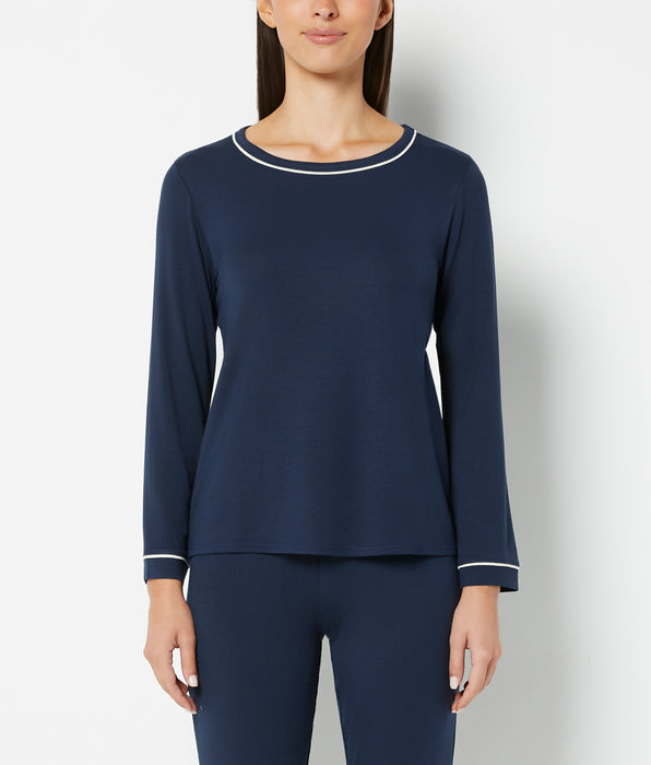 La Senza Casual Sleep Long Sleeve Scoop Neck Top in Navy Blazer