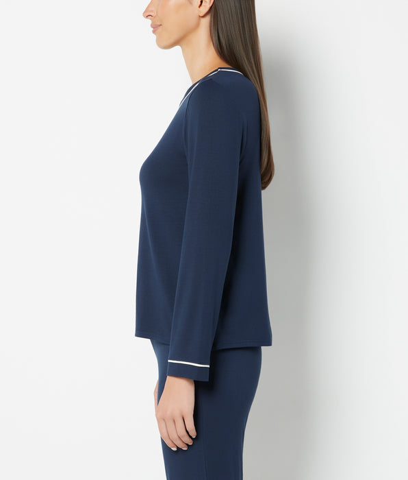 La Senza Casual Sleep Long Sleeve Scoop Neck Top in Navy Blazer