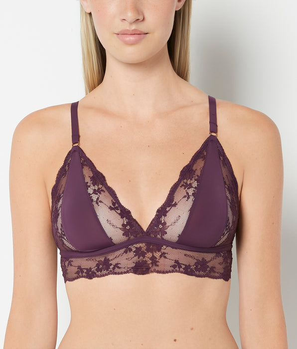 La Senza Unlined Triangle With French Lace in Blackberry Wine