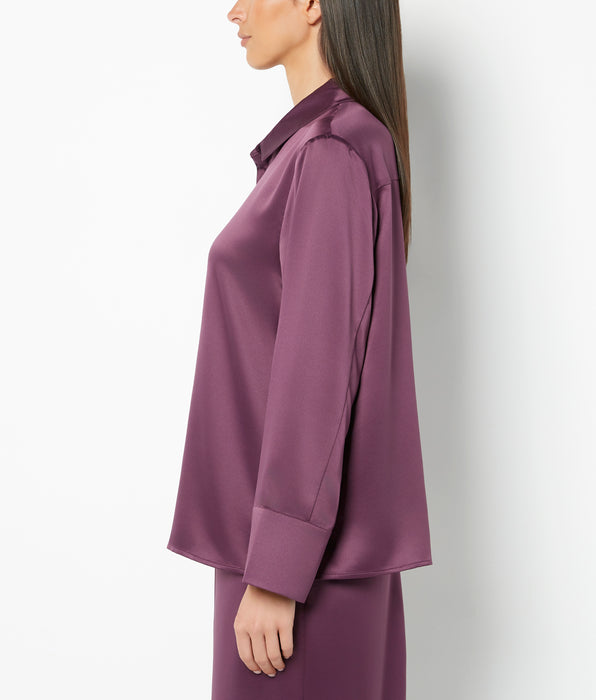 La Senza Casual Sleep Hammered Satin Button Down Top in Blackberry Wine