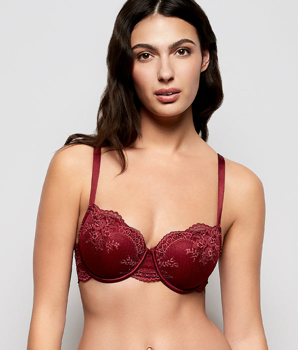 La Senza Allover Lace Lightly Lined Balconette Bra in Opulent Red