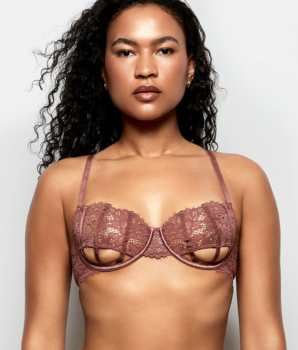 La Senza Unlined Lace Bra with Cut-Outs in Dusty Cedar
