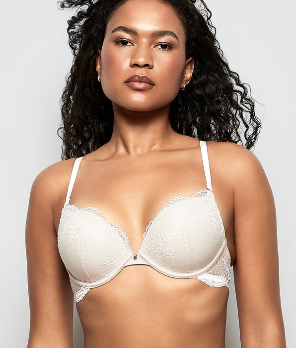 La Senza Allover Lace Up 2 Cup Push Up Bra in Ivory Dawn