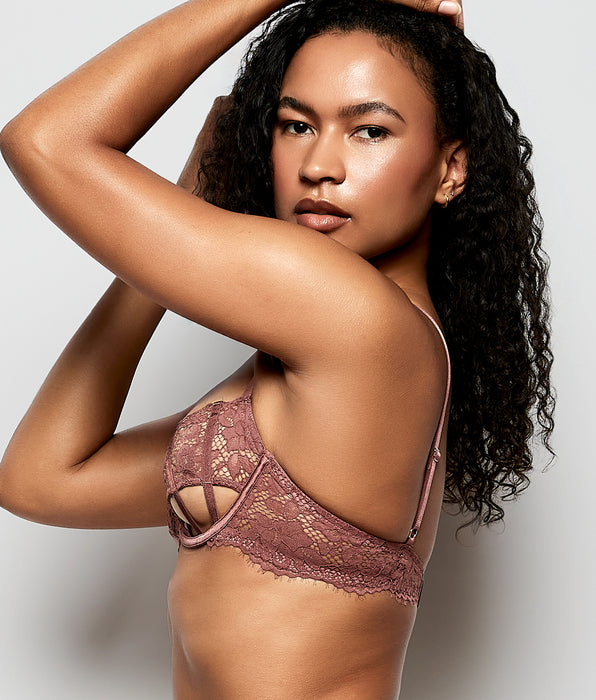La Senza Unlined Lace Bra with Cut-Outs in Dusty Cedar